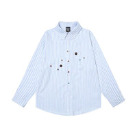 Button Decoration Striped Long Sleeve Shirts Mens High Street Autumn Single Breasted Lapel Pocket Shirts Men
