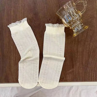 Lolita Skirt Base Socks White Lace Thin Ruffle Long Knee-high Sock for Kids Baby Princess Style Heart Bow Pattern Mesh Stockings