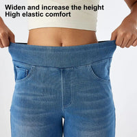 Women Jeans With Pockets Elastic High Waist Solid Color Full Length Pants Straight Wide Leg Trousers Sweatpant Daily Commuting