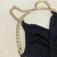 Summer Women's V-Neck Gold Chain Strap Fashion Sexy Mini Skirt Women's Skinny Backless Party Mini Dress Dress