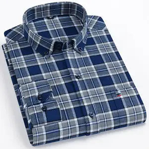 Pure Cotton Men's Plaid Shirt Long Sleeve Regular Fit Men Casual Oversized Shirt Leisure Autumn Male Blouse New Plus Size