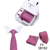 High Quality 7.5 cm Stripe Blue Tie Pocket Square Cufflinks Set For Men Gift Box Wedding Gravatas Fit Workplace