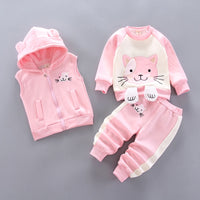 Baby Boys And Girls Clothing Set Tricken Fleece Children Hooded Outerwear Tops Pants 3PCS Outfits