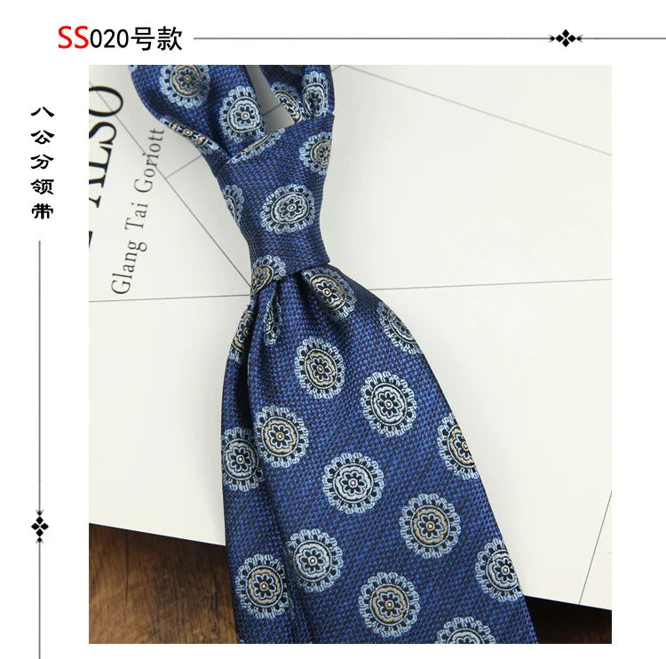 2024 New Brown Polyester Jacquard Men's Neckties 8CM Striped Dots Plaid Business Formal Neck Ties Wedding Party Suit Cravat Gift