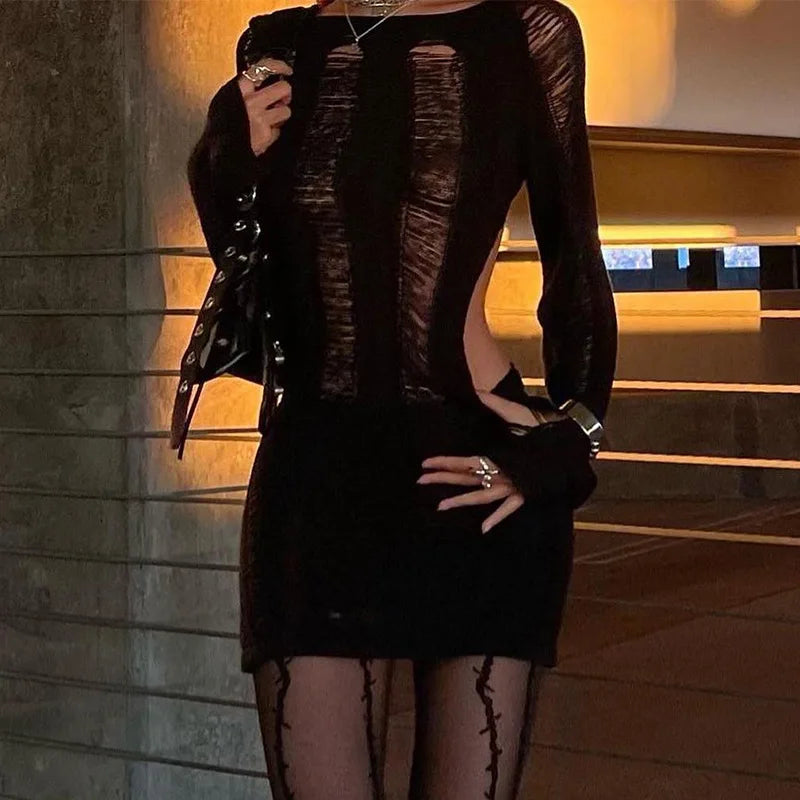 Women's Clothing 2022 Latest Fashion Sexy Backless Concise T Shirt Long Sleeve Hollow Out Bodycon Y2k Knitted Tassel O Neck Tops