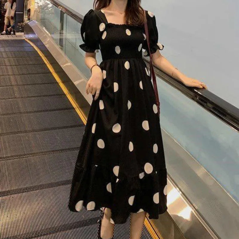 Short Sleeve Dresses Women Polka Dot Elegant French Retro Design New 2XL Female Clothes Party Korean Style Ruffles Trendy Cute