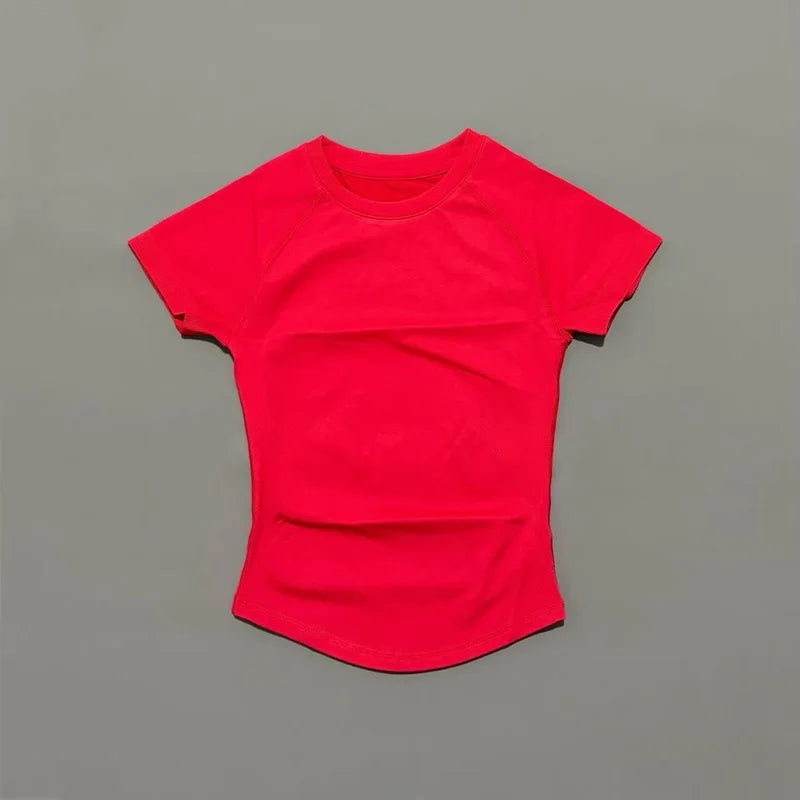 HISTELLO Sport Short Sleeve Top Women Gym Yoga Top Workout Clothes Sports T Shirt Fitness Activewear Running Tight Tops