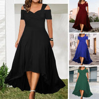 Elegant Plus Size Off-shoulder Summer Dress Flared V-neck Slim Fit Large Hem for Casual Parties Women's Party Wear 3 Years