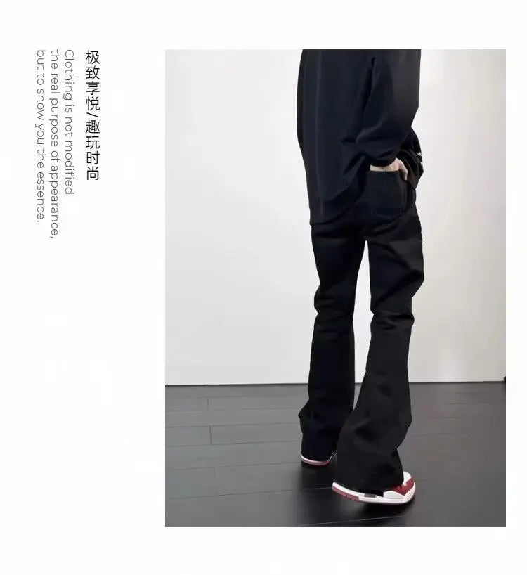 Black Jeans Men Casual Simple All-match Flare Sleeve Handsome Streetwear Daily Fashion Stretchy American Style Pantalon Homme