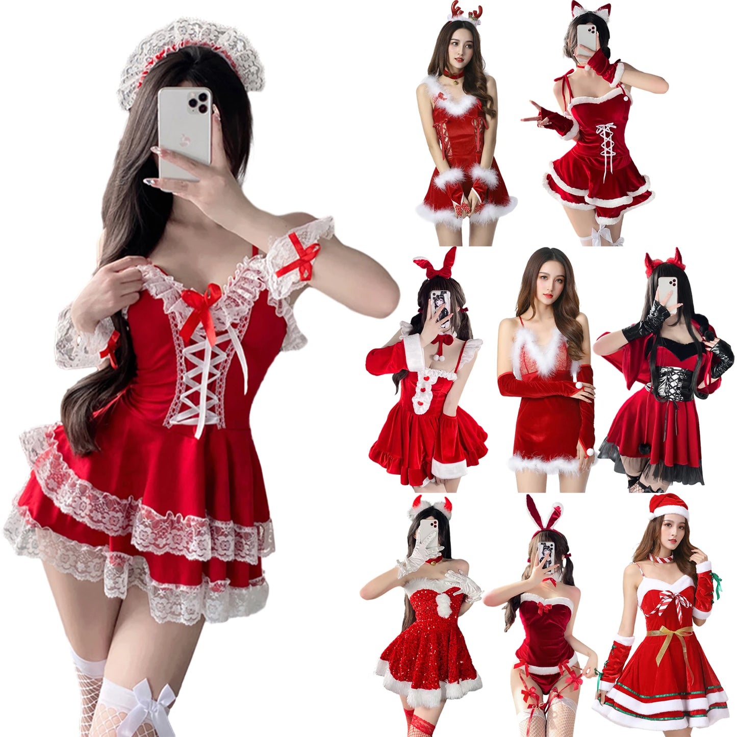 Mrs Claus Costume for Women Sexy Red Fluffy Santa Dress Christmas Outfits Adults Plus Size Reindeer Snowman Costume