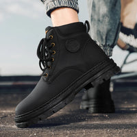 Men's high top boots four season outdoor work shoes anti slip and comfortable yellow boots fashion British casual leather boots