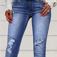 Ripped Pocket Design Capris Denim Pants Women High Waist Slim Skinny Mid Calf Length Pants Leggings Jeans Summer Sexy