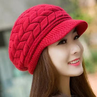 Women's winter solid color warm knitting loose beret leisure ski cap Korean version beret plus velvet thick knitting ear cap