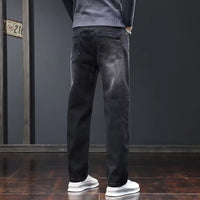 2025 New Men Fashion Loose Straight Elasticity Jeans Male Wear-Resistant Look Taller Denim Pants Smart Casual Dark Gray Trousers