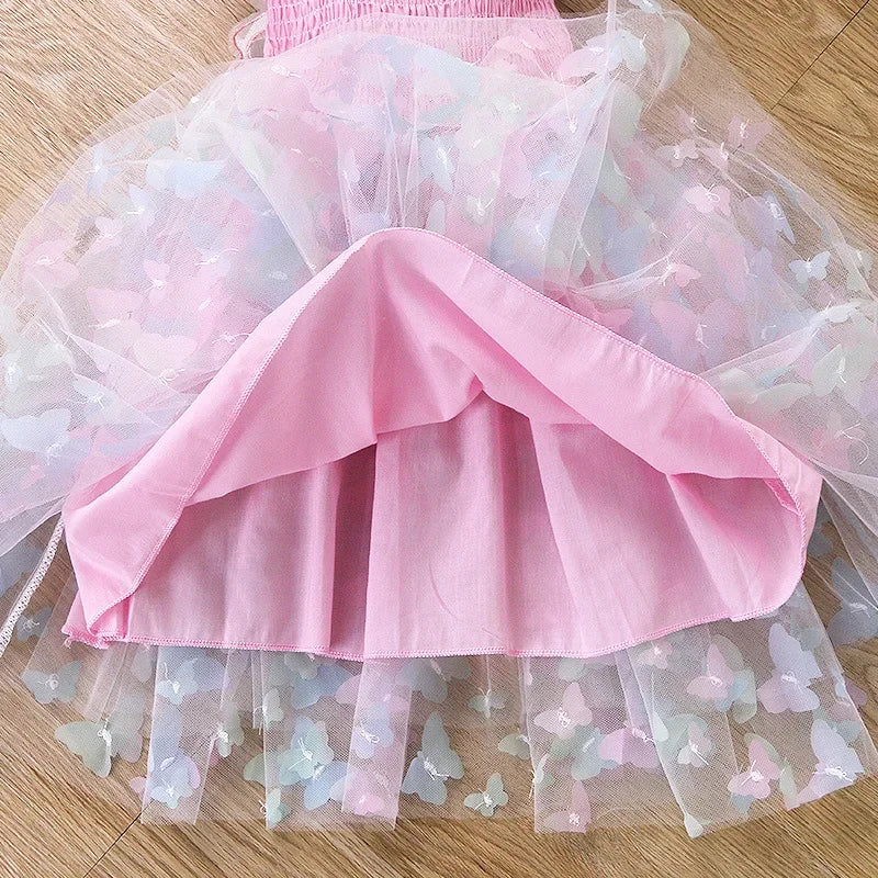 Baby Girls Butterfly Wings Fairy Gauze Princess Dress Lovely Kids Summer Sleeveless Tulle Dress Child Birthday Party Gown Dress