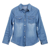 Long Sleeve Women's Denim Shirt 2025 Spring Autumn Classic Vintage Jeans Blouses Tops Retro Casual Button Up Streetwear Top