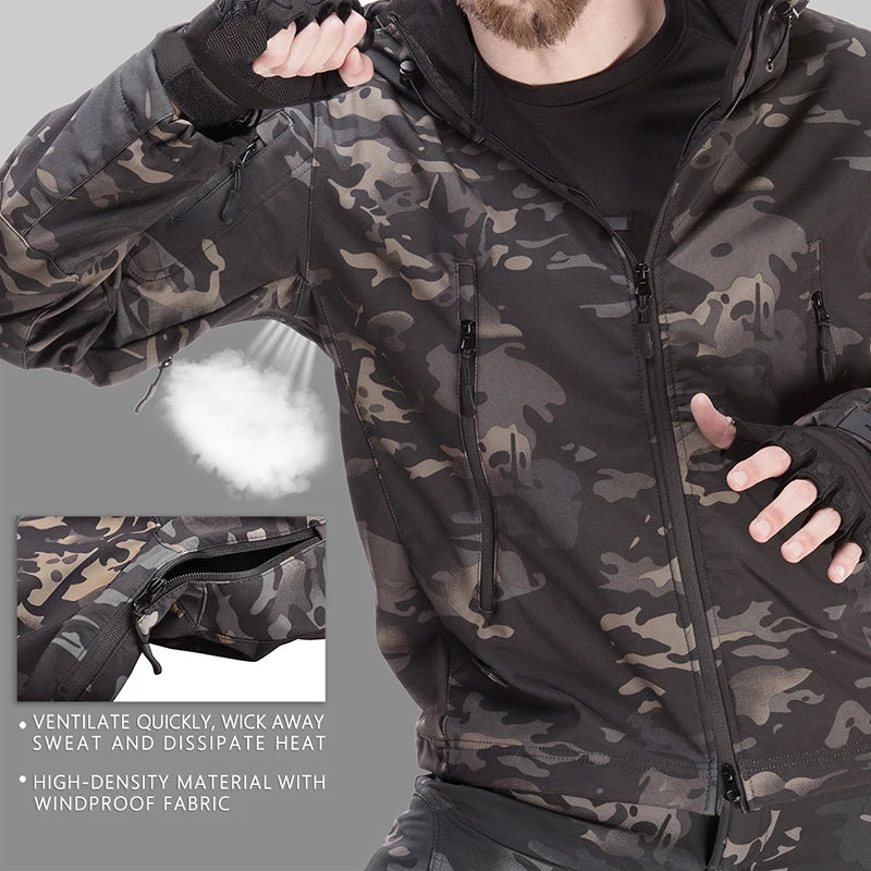 Men's Military Fleece Jacket US Army Airsoft Tactical Men Clothing MulticamTracksuits Hunting Clothes Camouflage Windbreaker 5XL