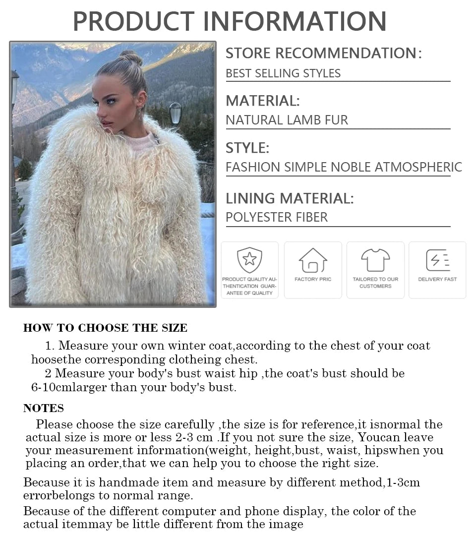 Genuine Mongolian Lamb Fur Jacket Ladies Short Sheepskin Coats Luxury Winter Fluffy Real Fur Coat 2023