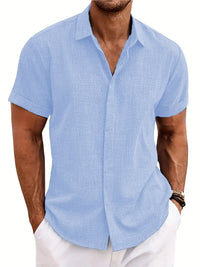 Men's Linen Shirts Short Sleeve Casual Shirts Button Down Shirt for Men Beach Summer Wedding Shirt