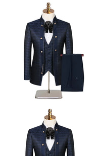 2025 New Wedding Host Performance Men's Suit Dress Three-piece Botanical Floral Pattern  Blazer  for Men with Pants and Vest