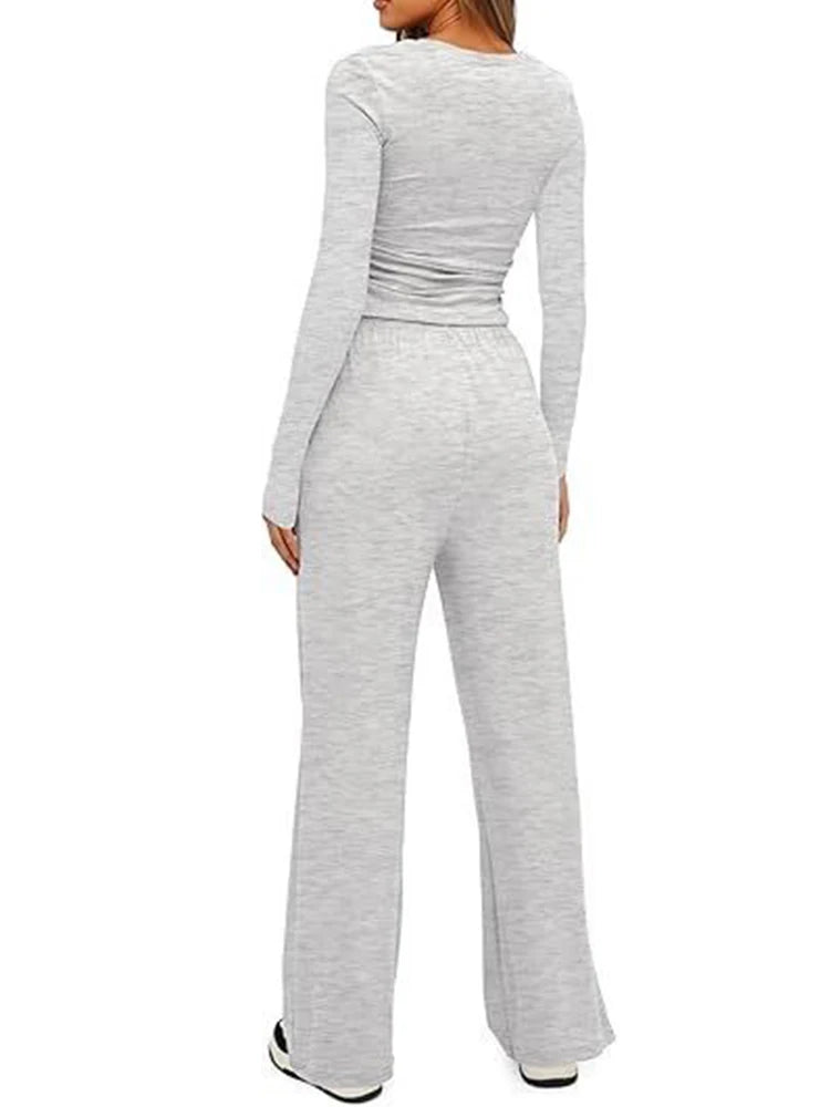 2025 autumn/winter asymmetrical design casual suit women's long sleeved wide leg pants multi occasion sportswear