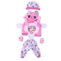 2022 New Born New Baby Fit 18 inch 43cm Doll Clothes Accessories 5-piece Rose Red Unicorn One-piece Dress For Baby Birthday Gift