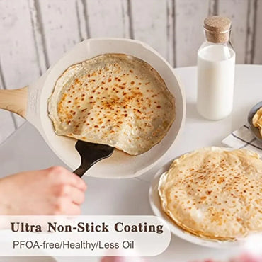 Cooking Omelette Non-Stick Cookware Set, Healthy Kitchen Skillet Non Sticking Stone Pot and Pan Set (8", 9.5" & 11") Beige