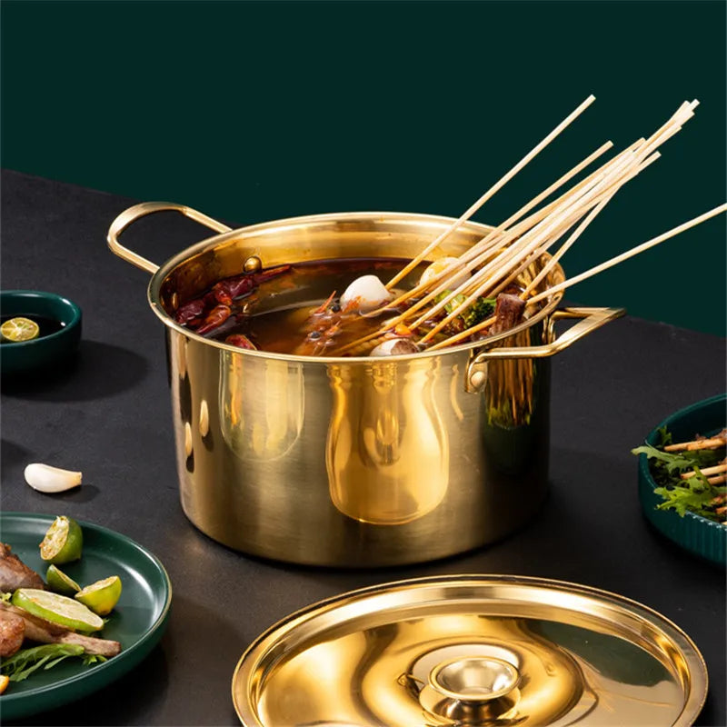 Gold Stainless Steel Kitchen Stew Pots Saucepan with Cover Durable Non-Stick Cooking Cookware Set for Induction Cooker