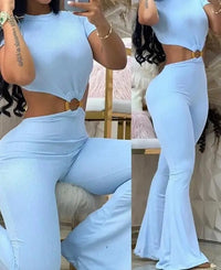 Jumpsuit Women 2023 Summer Fashion O-Ring Decor Cutout Backless Short Sleeve Casual Plain O-Neck Skinny Daily Long Jumpsuit