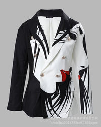 Sexy Women Suit Jacket Fashion Casual Color Print Lapel Long Sleeve Face Contrast Double-breasted