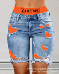 Fake Two-Piece Patchwork Cutout Ripped Jeans Women Ankle Length Fashion Casual High Waist Pencil Pants Denim