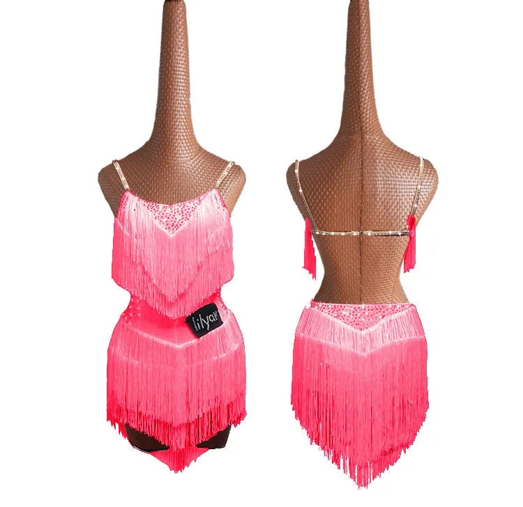 Latin Dance Dress Competition Costumes Skirt Performing Rhinestones Adult Children Tassel Various Color Red  White