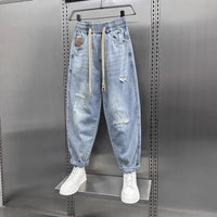 Men's Jeans Fashion Casual Jogger Harem Denim Pants Hip Hop elastic waist Letter printing jeans Male Trousers 2025 spring new