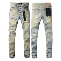 Men's Skinny Denim Jeans 2025 New Streetwear Distressed Painted Repair Low-Rise Brand Pants for Casual Style