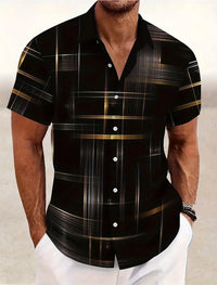 Men's Geometric Plaid Button Shirt Casual Fashion Outdoor Vacation Street Trend Turndown Shirt 3D Printed Short Sleeve Shirts