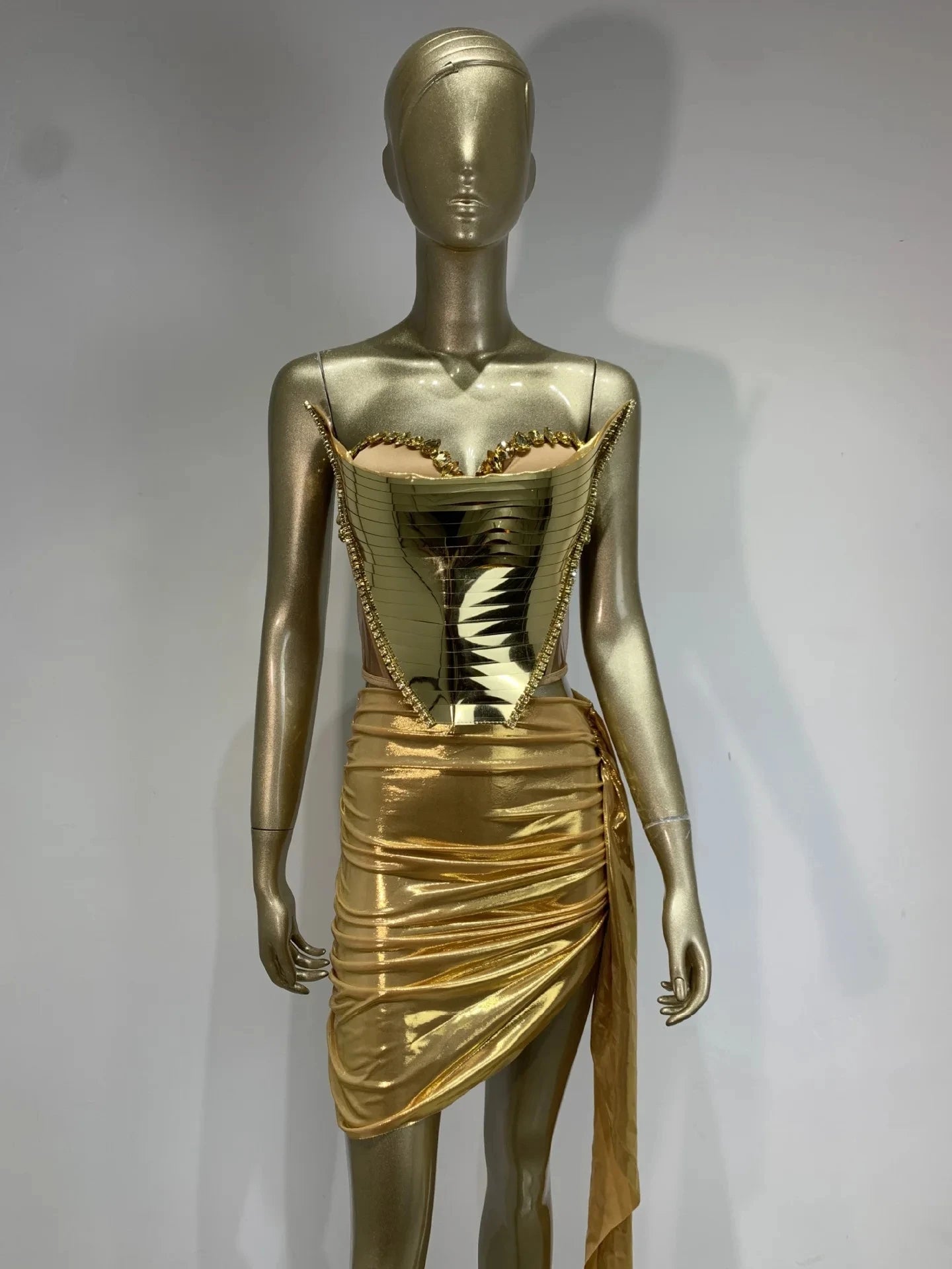 Women Baddie Outfit Gold Silver Two Pieces Skirt Sets Special Occassion Y2K Topic Evening Party Club Nightwears Stage Costumes