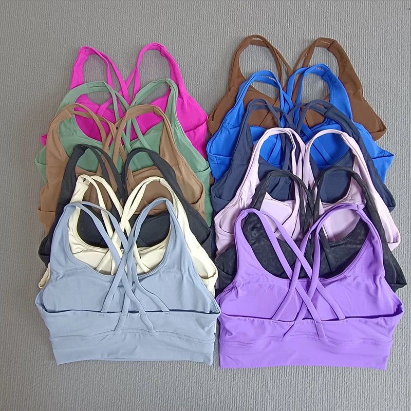 Yoga sports bra Solid color women's Bras Soft cross back sports bra fitness exercise tight fitting training  jogging sports bras