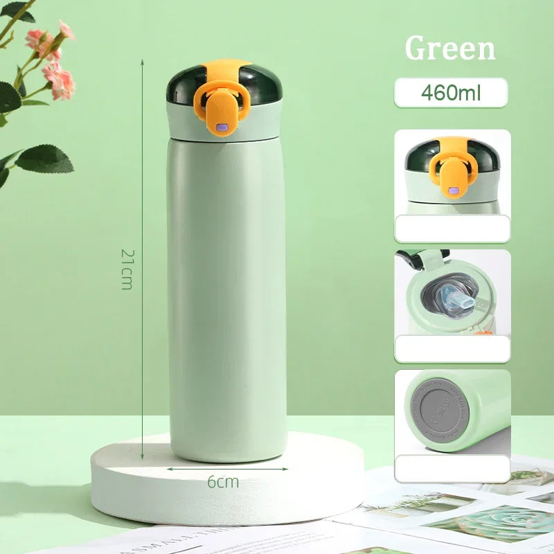 320/460ML Kids Stainless Steel Thermal Bottle Portable Kids Straw Mug Cold and Hot Thermal Thermos Student Water Bottle
