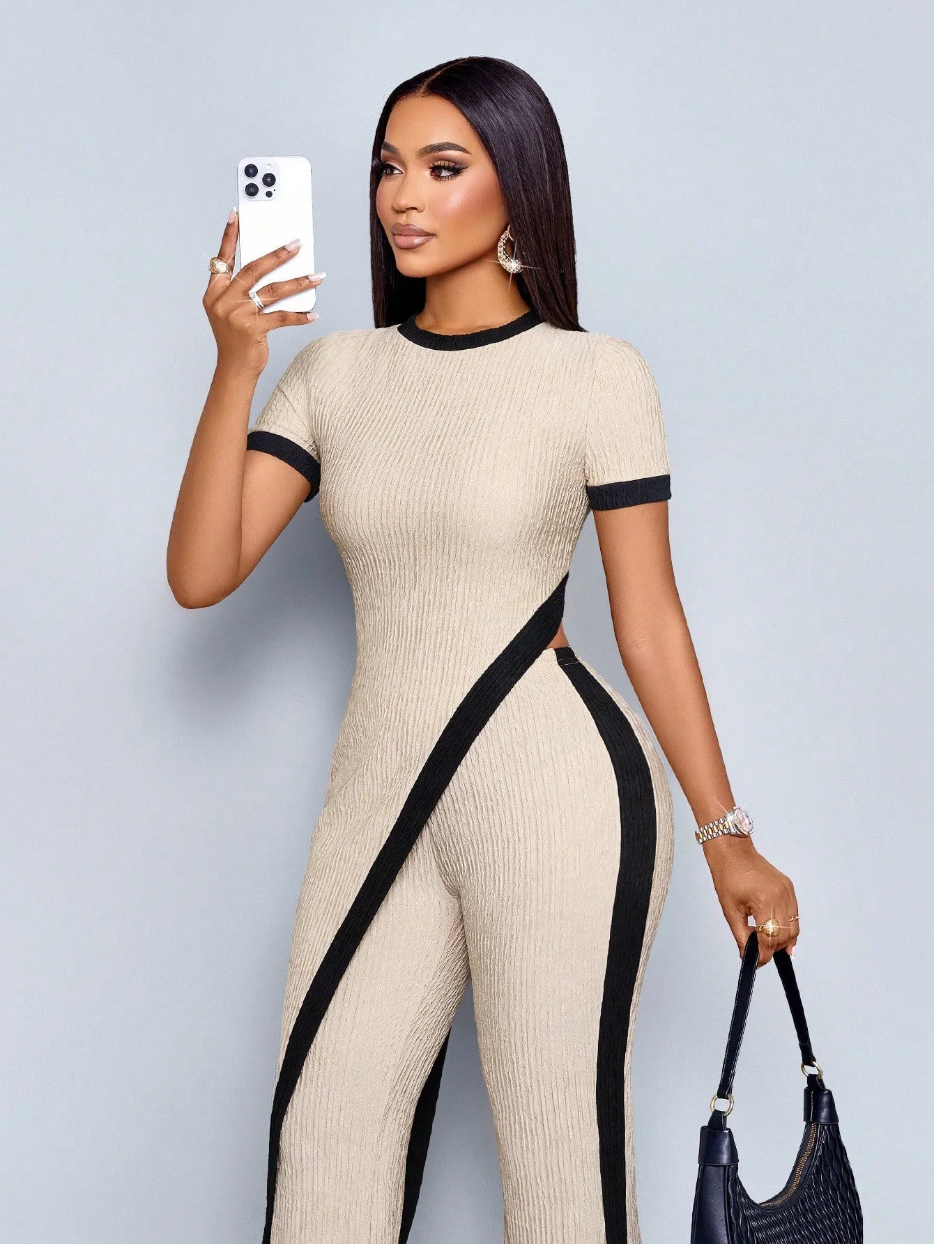 Women's Summer Asymmetric Hem Short-Sleeve T-Shirt and Flared Pants 2-Piece Set