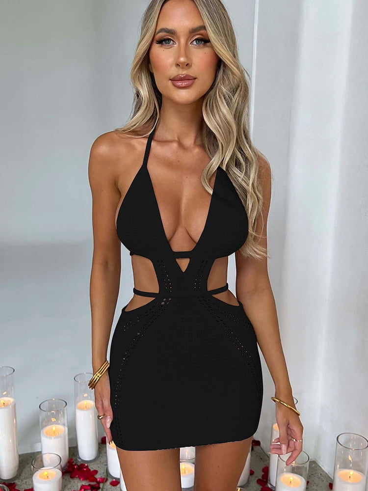 Mozision Hollow Out Halter Sexy Mini Dress Women Summer New Sleeveless – Mega Mart Center Mozision Hollow Out Halter Sexy Mini Dress Women Summer New Sleeveless – Mega Mart Center