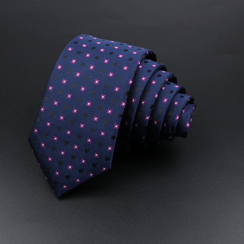 Men's Classic Skinny Stripe Necktie Red Navy Blue Ties Jacquard Woven Solid Plaid Dots Tie Daily Wear Cravat Wedding Party Gift