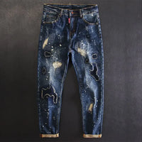 Jeans for Men Straight Cropped Trousers Graphic Motorcycle with Print Pockets Male Cowboy Pants Denim Y 2k Vintage Cotton Luxury