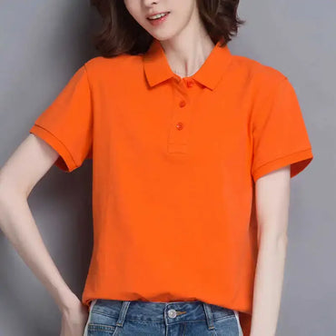 T-shirts Button Red Plain Women's Polo 100℅ Cotton Fashion 2025 Cheap Female Tee Tops Pretty Korean Popular Clothes Synthetic