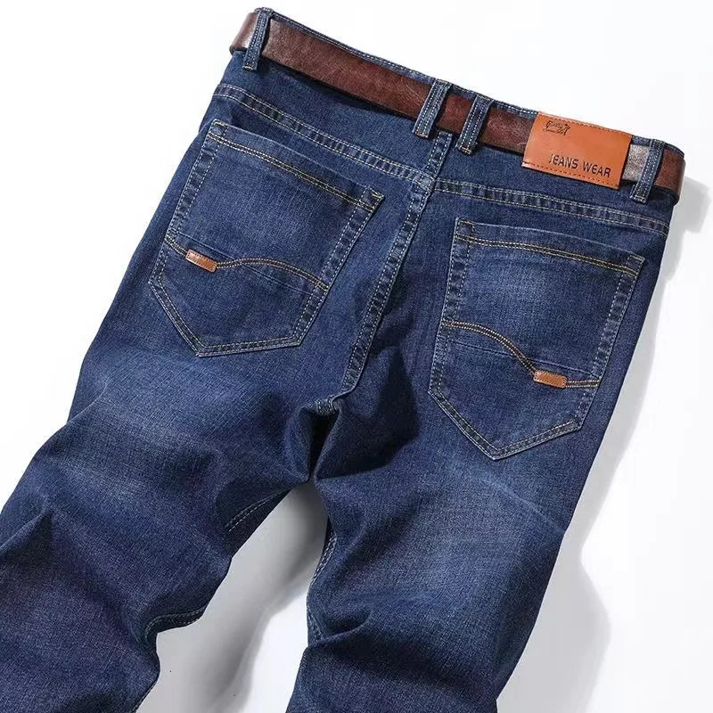 2025 New Brand Washed Jeans Trousers Four Season Men's High Quality Jeans Business Casual High Waist Denim Pants