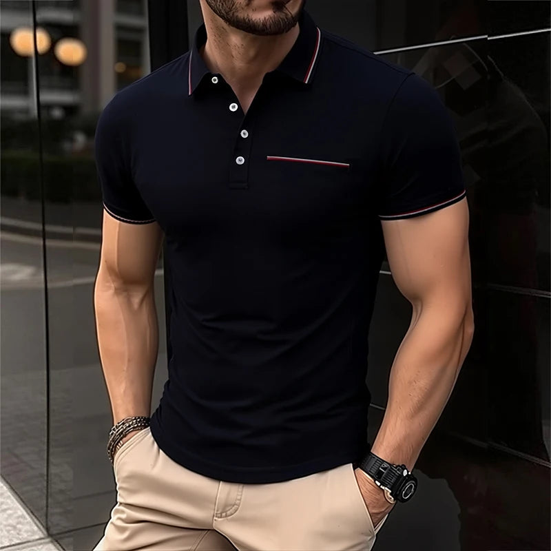 2025 Men's Summer Short Sleeve Polo Breathable Comfortable Polo Casual Solid Color Shirt Button T-Shirts Dropshipping