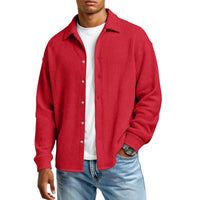 Men Casual Button Down Shirt Long Sleeve Collar Shirt Waffle Texture Loose Fit Fashion Men Top Trendy Outfit Daily Wear