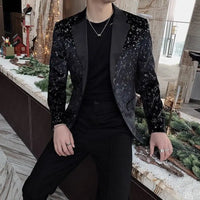 Black Male Blazer High Quality Single Models Menswear Coat Elegant Original Gentleman Simple Breasted Sequin Men's Suit Jackets