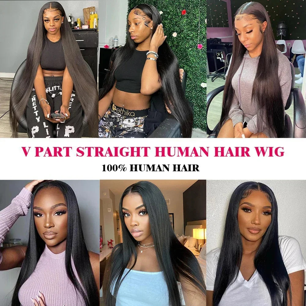 Full Machine V Part Straight Human Hair Wigs for Women Remy Hair Brazilian Natural Color No Leave Out Upgrade U Part Wigs