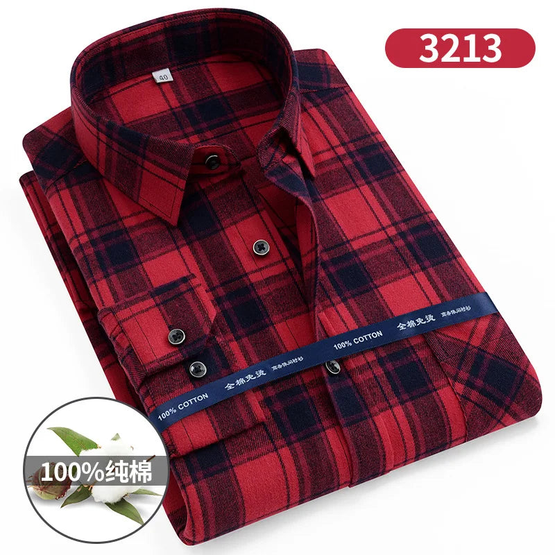 S-11XL Plaid Flannel Shirts For Men's Long Sleeve Cotton Fashion Design Young Casual Standard-Fit Thick Man Shirt Blouse Clothes