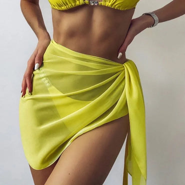 2023 Fine Mesh Mini Ruffle Skirt Women'S Skirt Fringe Skirt Bikini Candy Color Bath Skirt Women'S Swimsuit Beach Wrap